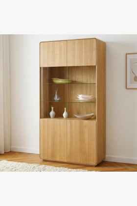 Tömör tölgy 2-ajtós Avalon vitrines szekrény 198 cm tölgy natural üveggel